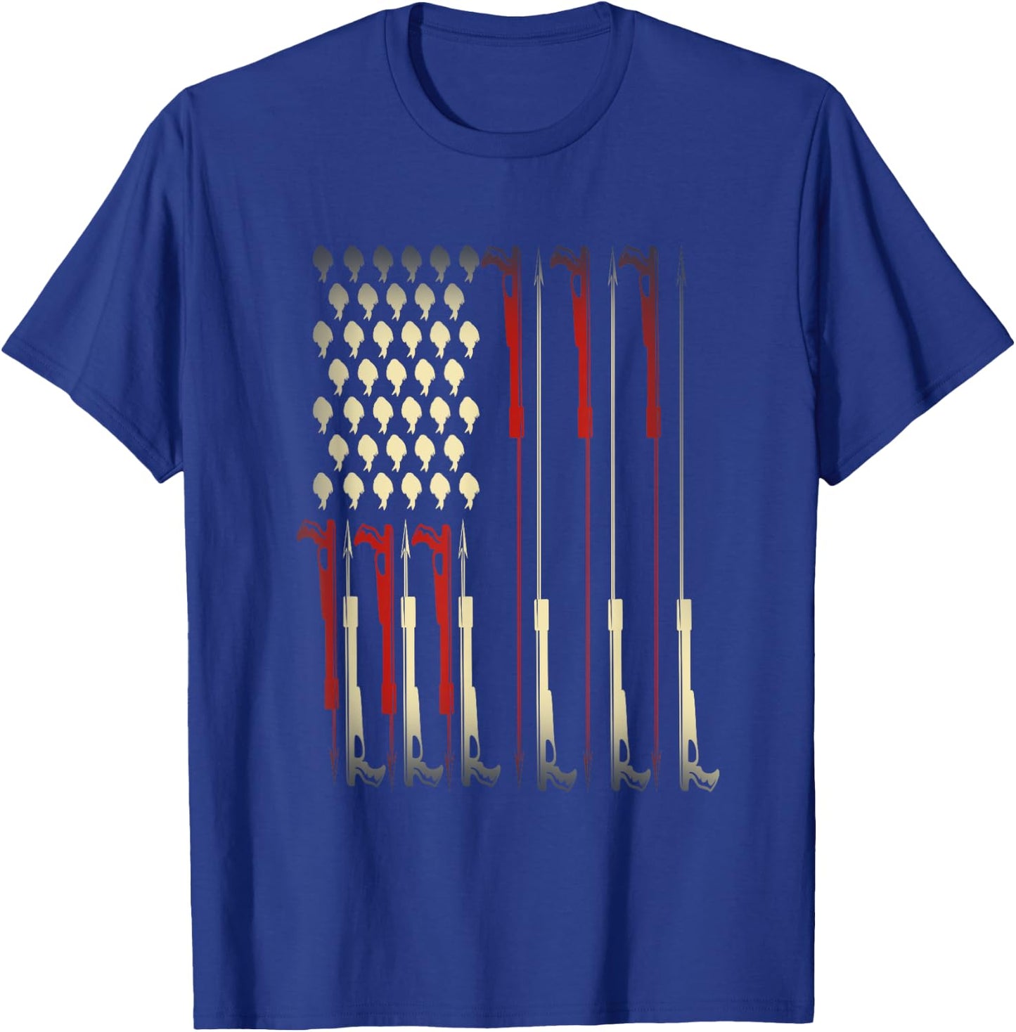 Patriotic Fishermen Gift USA Flag Water Diving Spearfishing T-Shirt - T-Shirt | Royal