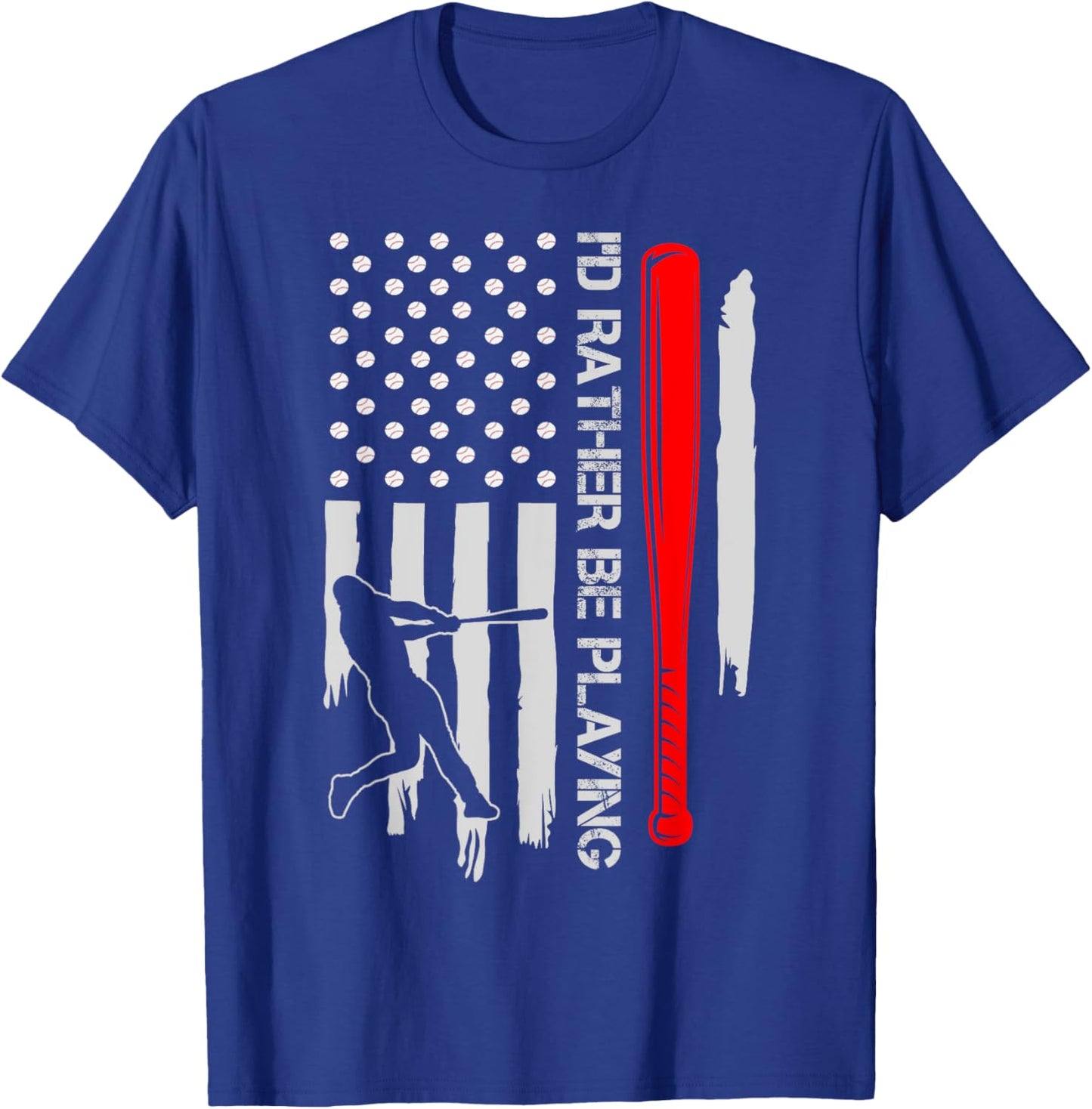 Vintage USA Flag Baseball Player, I'd Rather Be Playing Women Kids Men T-Shirt - T-Shirt | Royal