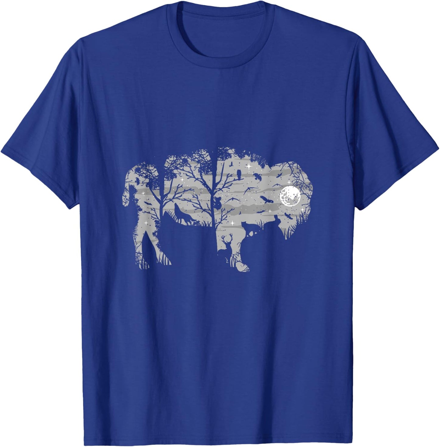 Forest Moon Bison Silhouette Wild Animals American Buffalo T-Shirt - T-Shirt | Royal