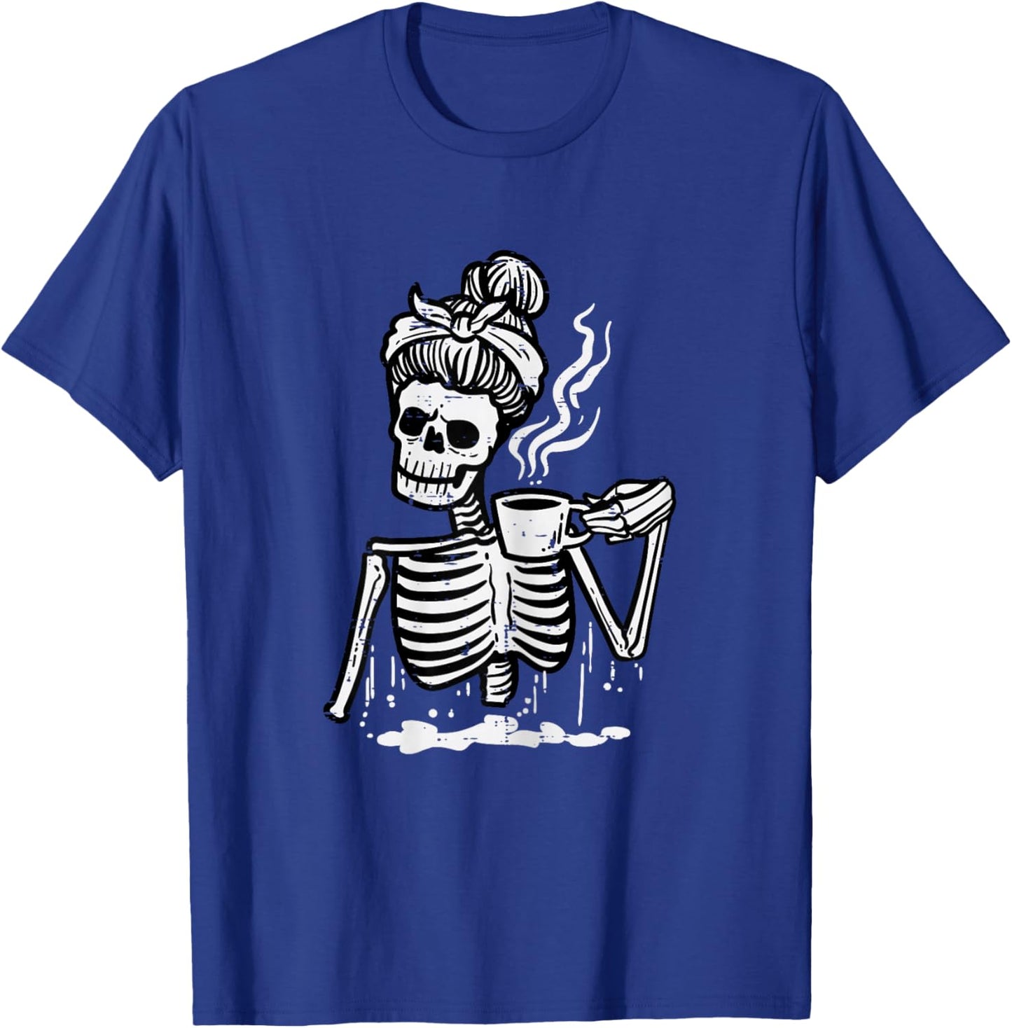 Halloween Skeleton Messy Bun Coffee Funny Costume Mom Women T-Shirt - T-Shirt | Royal