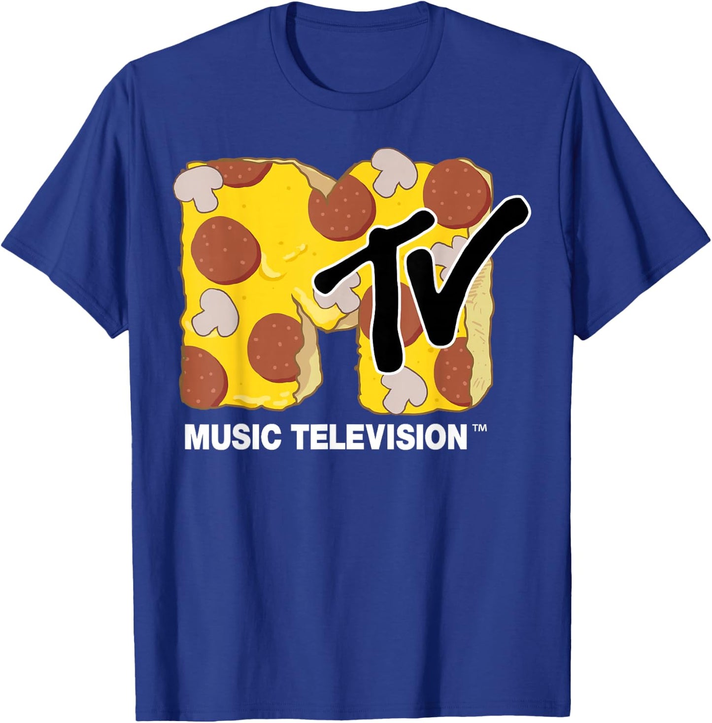 MTV Mushroom and Pepperoni Pizza MTV Logo Graphic T-Shirt - T-Shirt | Royal