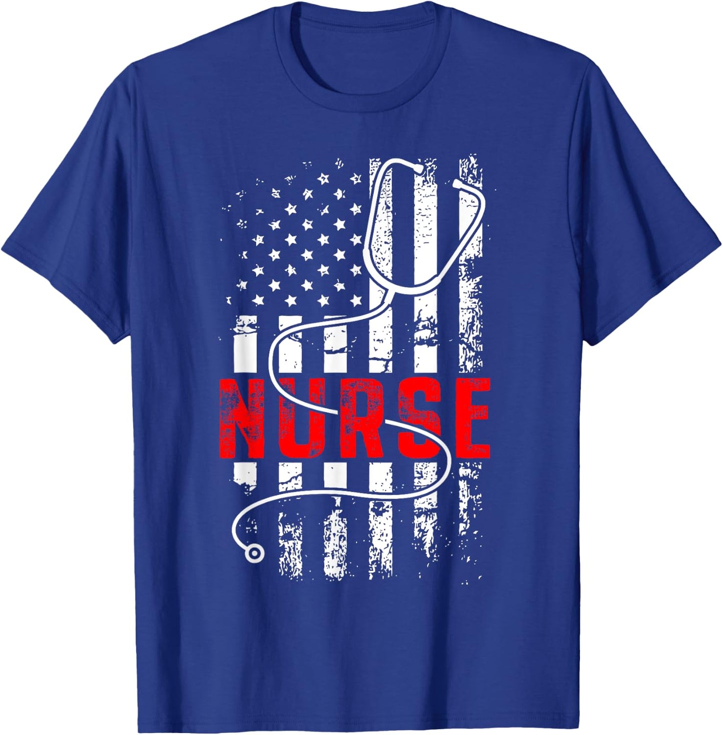 Patriotic Nurse USA Flag Stethoscope Funny Nurse Careers T-Shirt - T-Shirt | Royal
