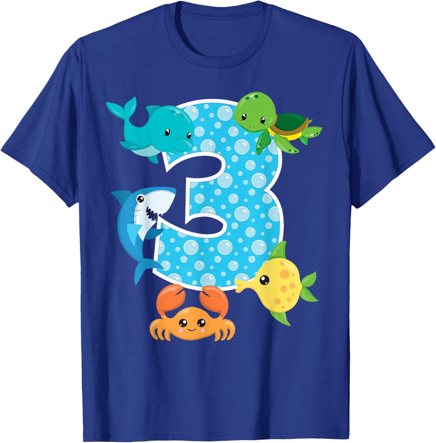3rd Birthday Party 3 Year Old Sea Fish Aquarium Birthday Boy T-Shirt - T-Shirt | Royal