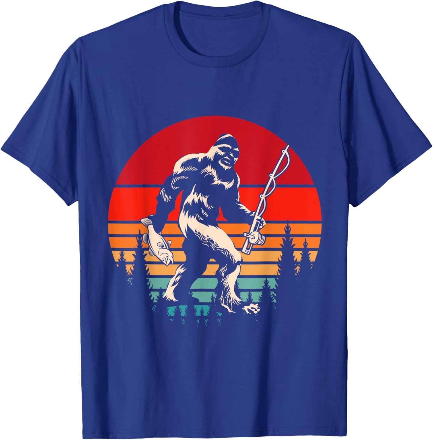 Retro Yeti Sasquatch Cryptid Fishermen Gift Fishing Bigfoot T-Shirt - T-Shirt | Royal