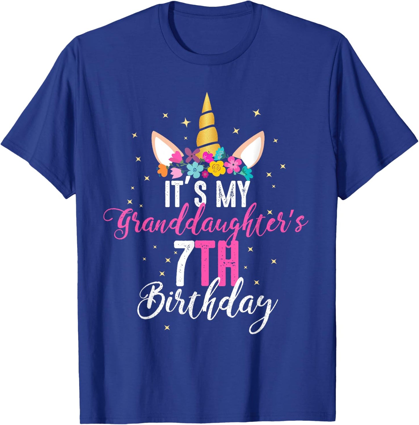 Its My Granddaughters 7th Birthay Girl Unicorn Birthday T-Shirt - T-Shirt | Royal