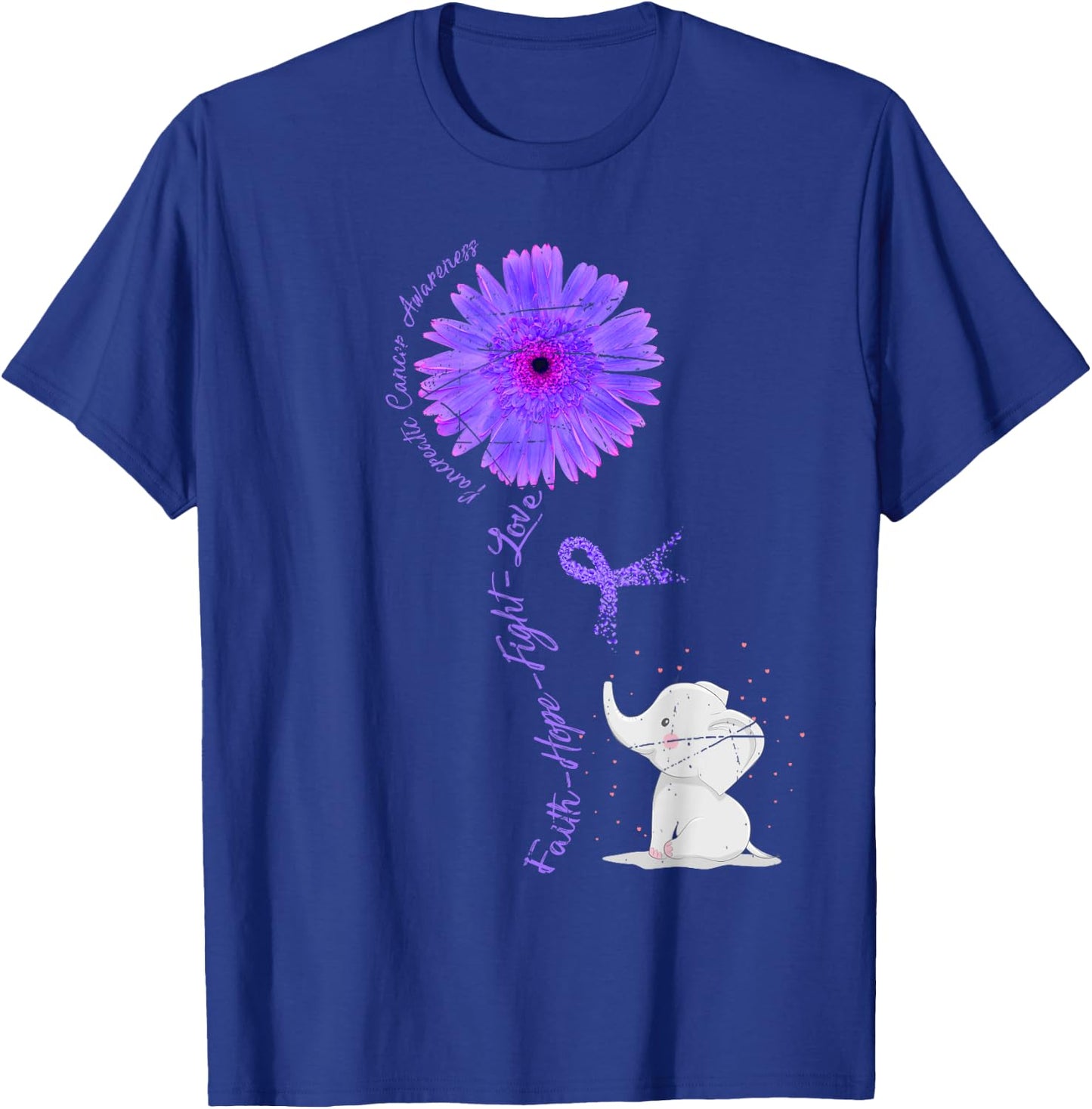 Cancer Fight Support Purple Ribbon Gift Pancreatic Cancer T-Shirt - T-Shirt | Royal