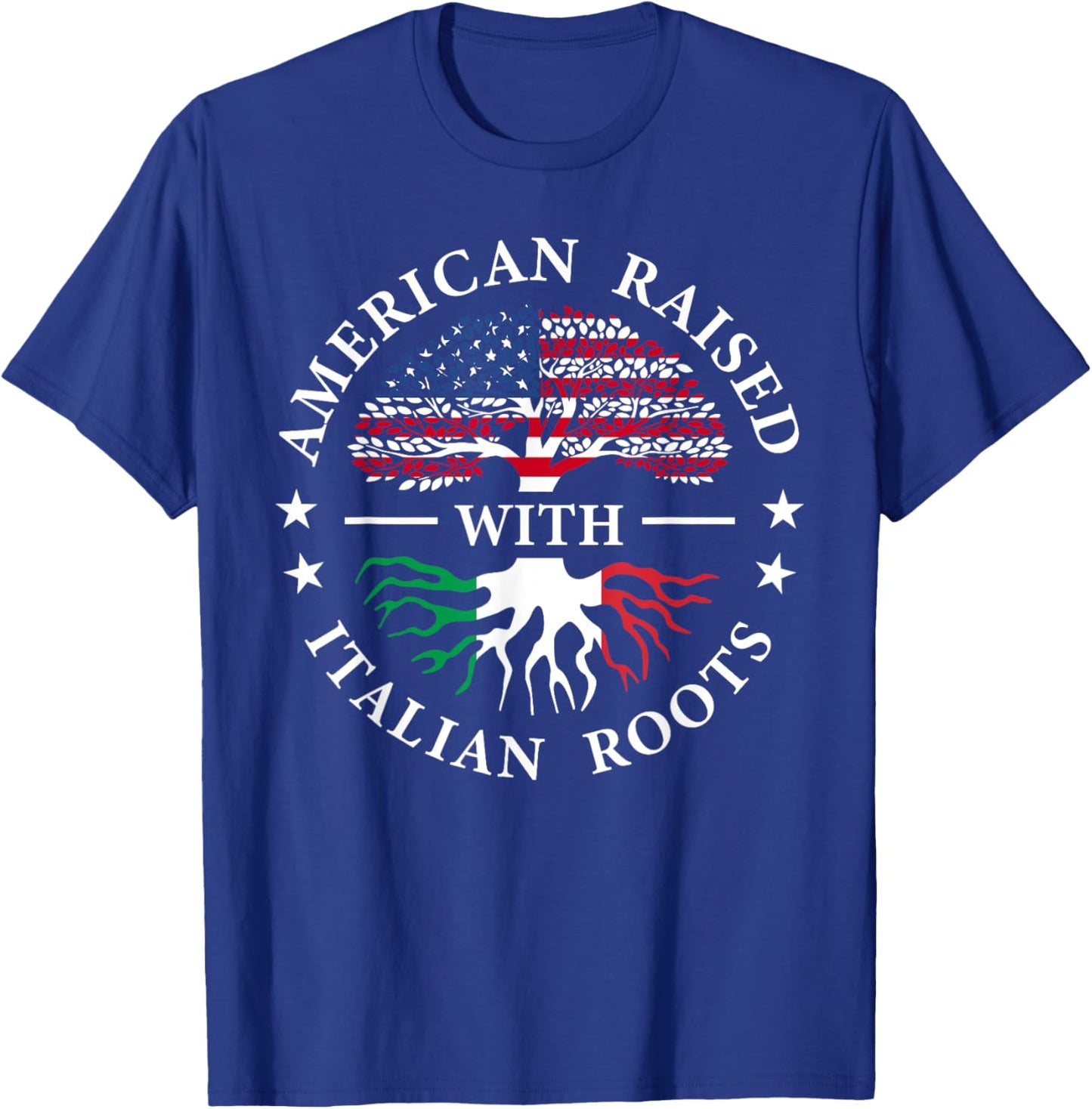 American Raised with Italian Roots Tree USA Italy Flag T-Shirt - T-Shirt | Royal