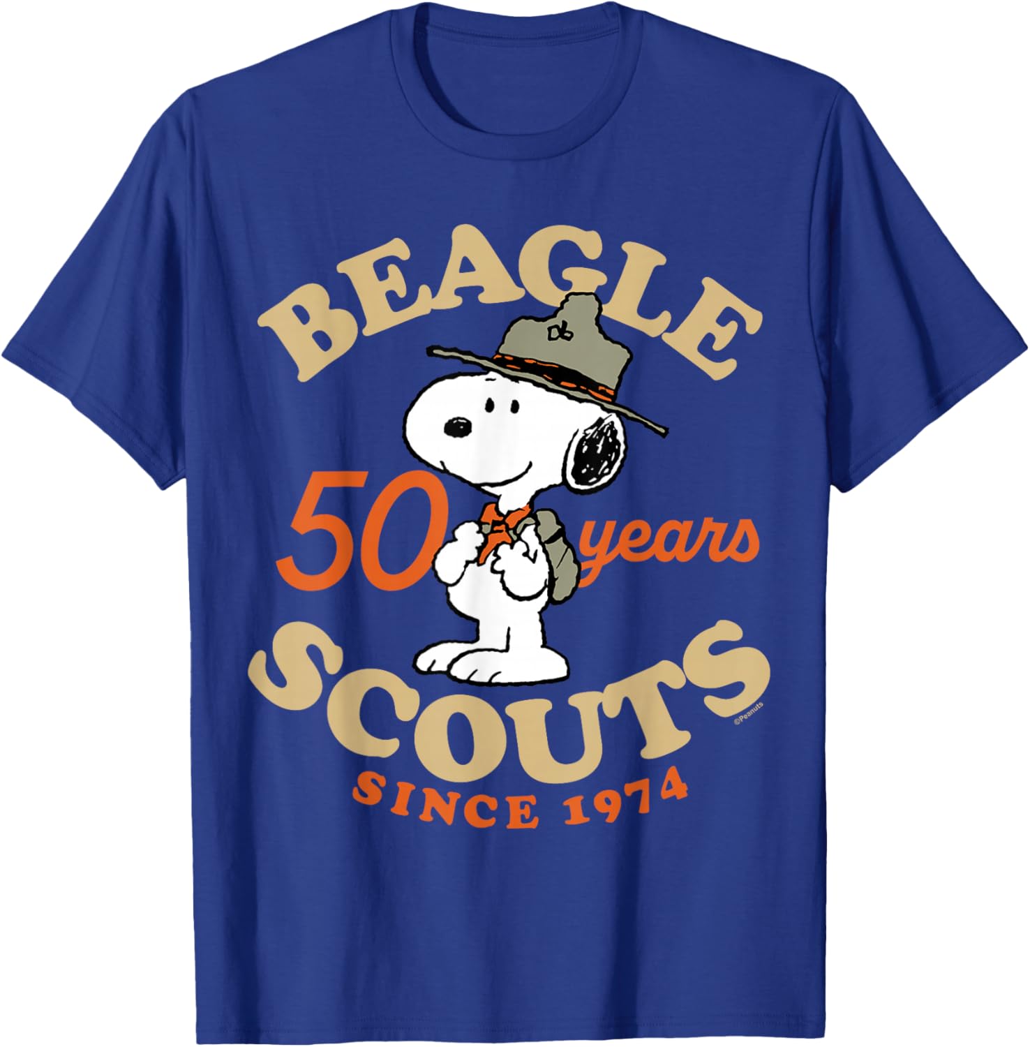 Peanuts - Snoopy Beagle Scouts 50 Year Badge T-Shirt - T-Shirt | Royal