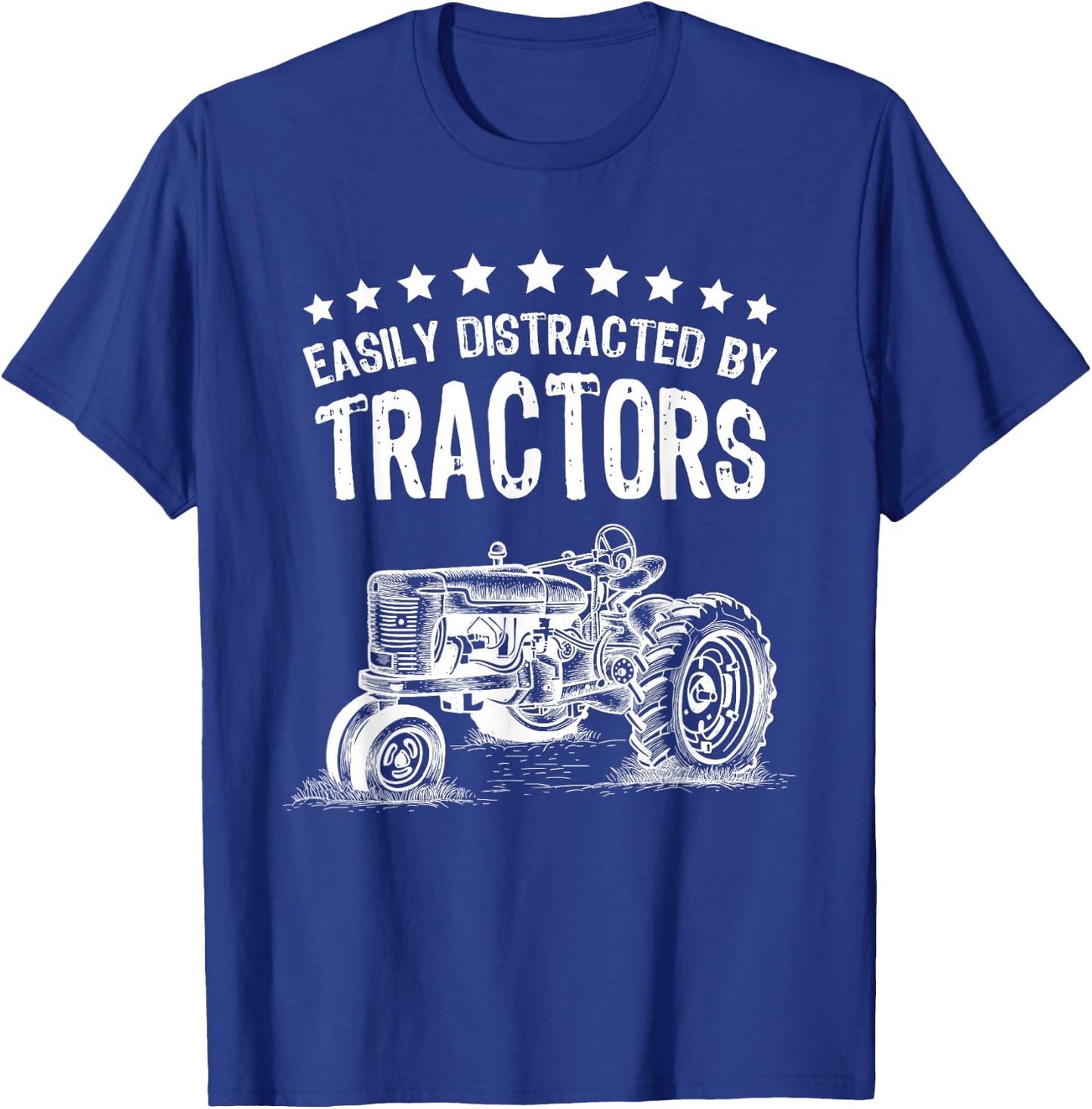 Vintage Easily Distracted By Tractors Shirt Funny Farmer T-Shirt - T-Shirt | Royal