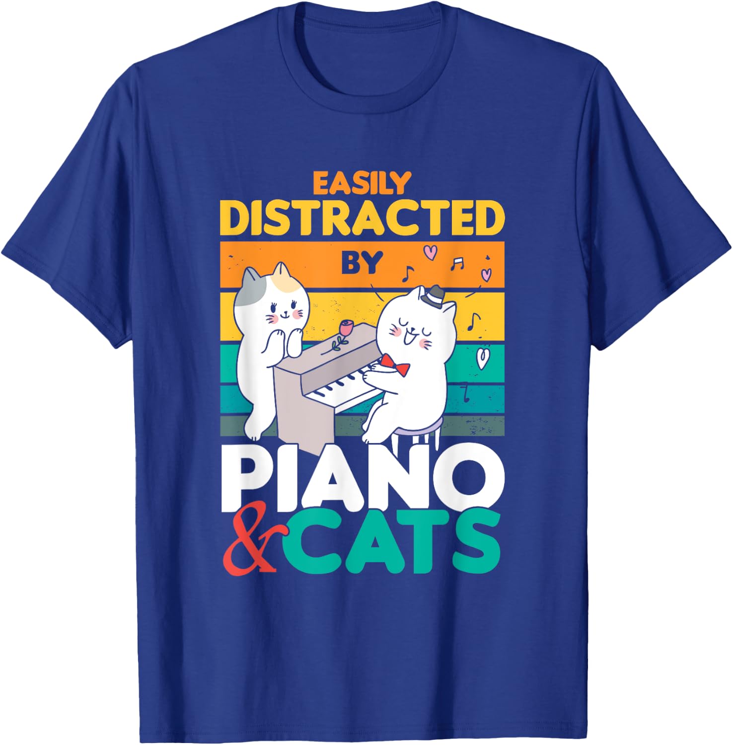 Cat Singing Pet Vintage Piano Pianist Musical Keys Gift T-Shirt - T-Shirt | Royal