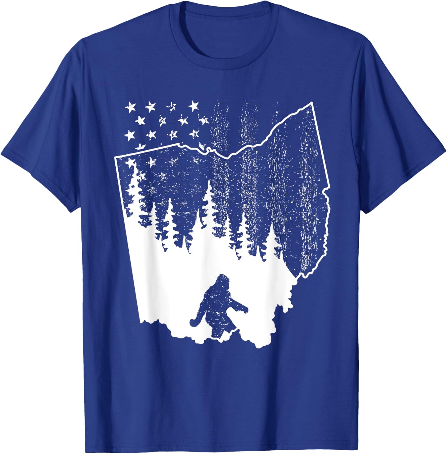 Ohio Bigfoot American Flag Sasquatch Usa Silhouette Ohio Map T-Shirt - T-Shirt | Royal