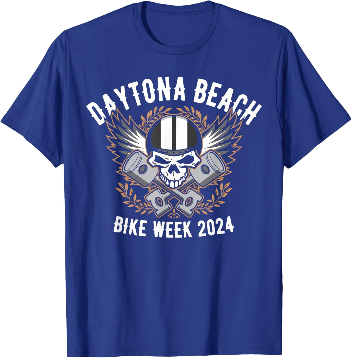 Daytona Beach Bike Week 2024 Retro Motorcycle Skull Design Men Women T-Shirt - T-Shirt | Royal