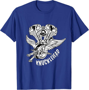 HD Knucklehead Old School Motorcycle Wings Retro Biker Gear T-Shirt - T-Shirt | Royal