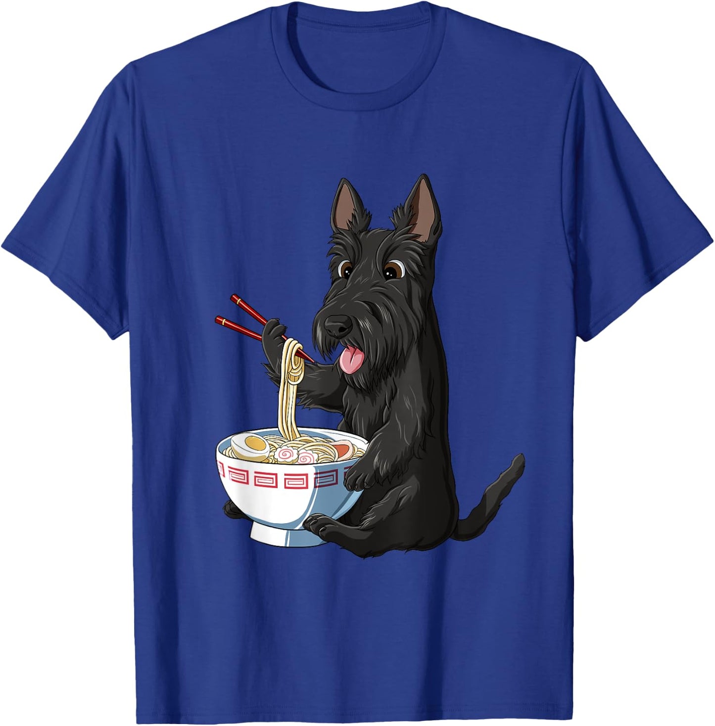 Funny Japanese Anime Dog Scottish Terrier Eating Ramen T-Shirt - T-Shirt | Royal