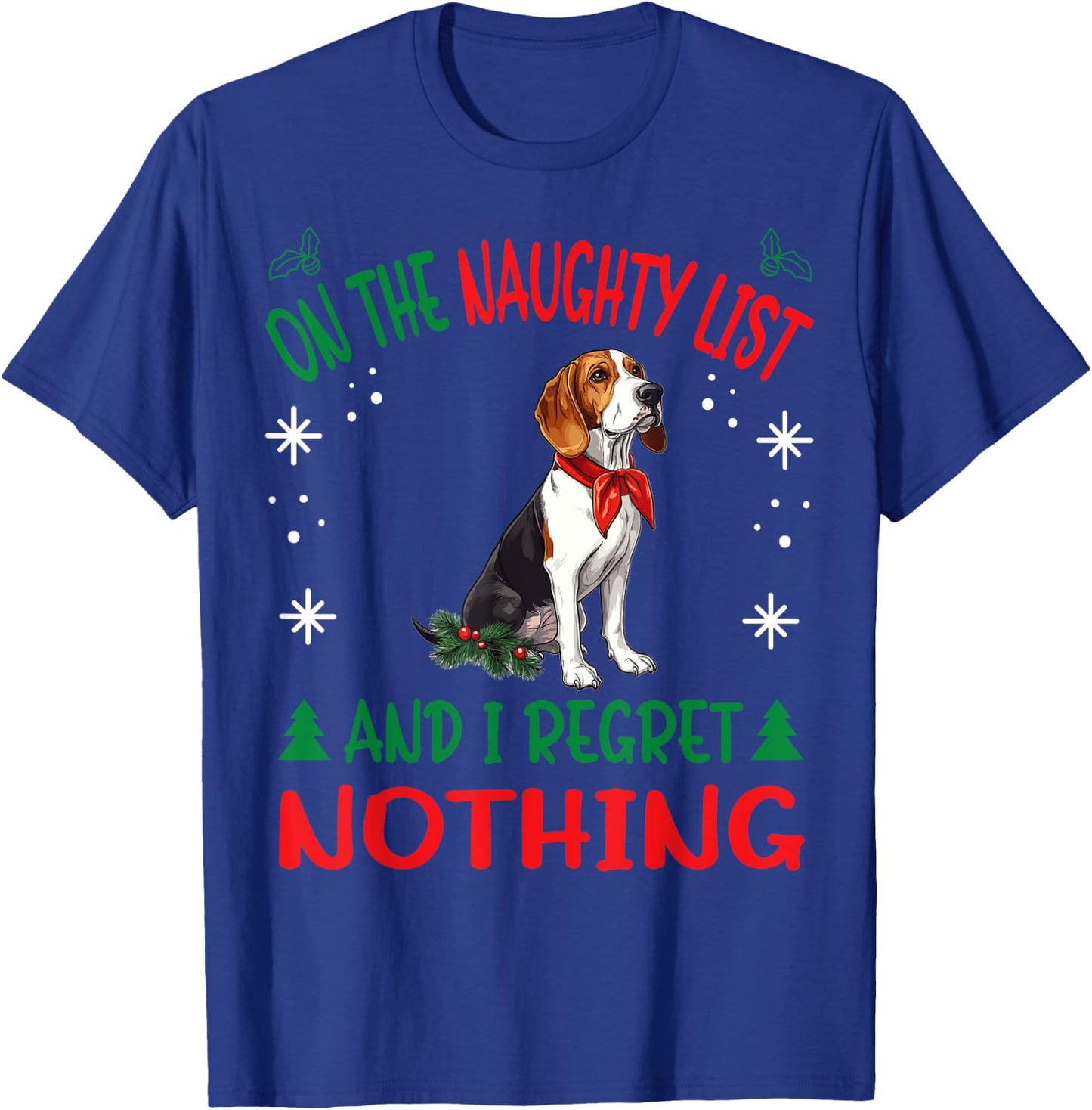 Cute Treeing Walker Coonhound Dog Christmas On The Naughty Men Women T-Shirt - T-Shirt | Royal