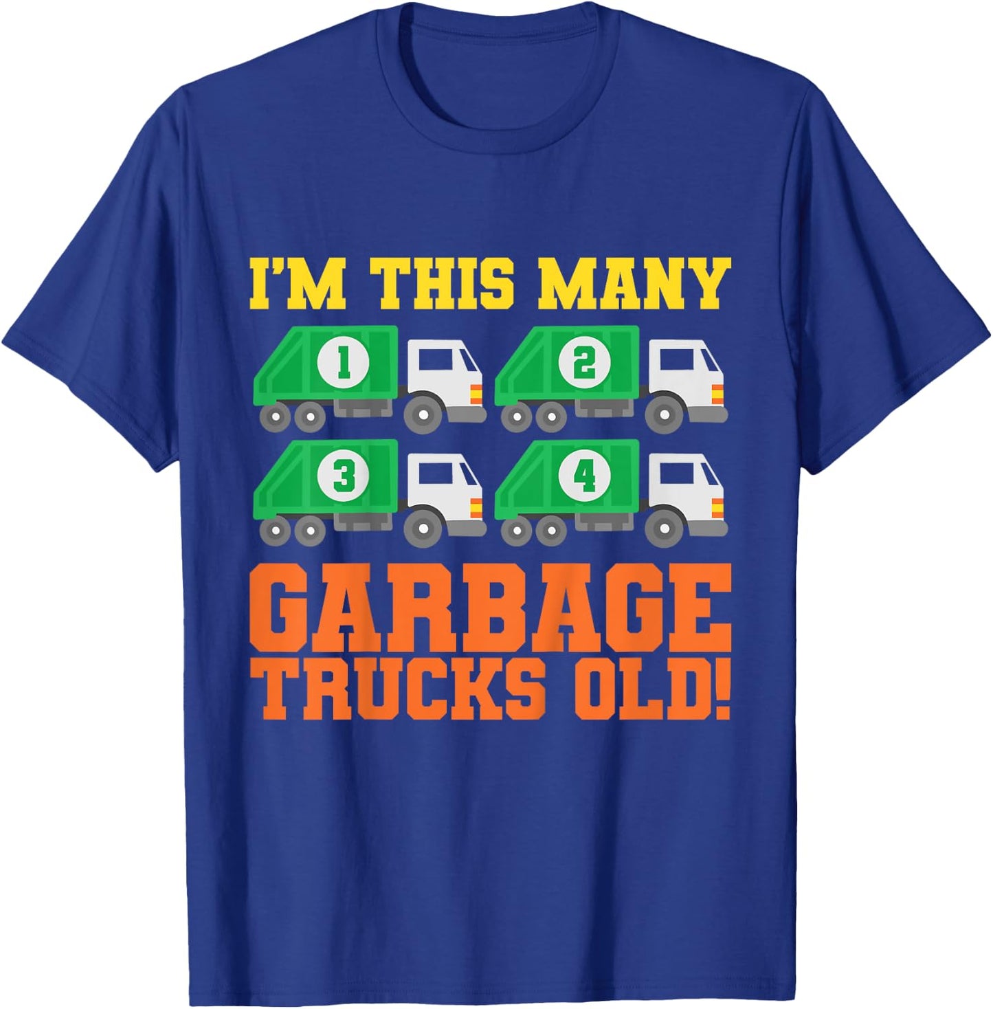 Kids 4th Birthday Garbage Trucks Four Theme Party T-Shirt - T-Shirt | Royal