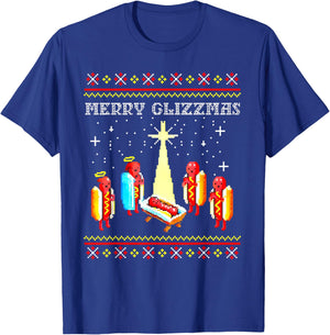 Merry Glizzmas Funny Hot Dog Ugly christmas sweater T-Shirt - T-Shirt | Royal