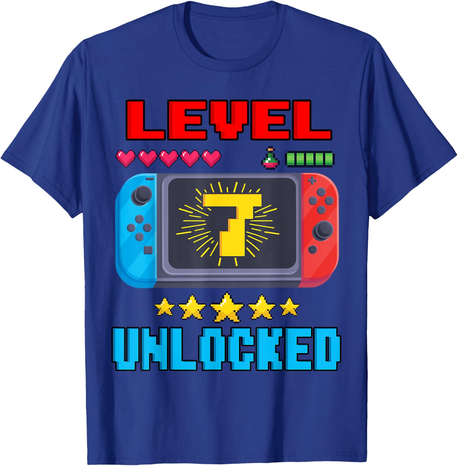 7th Birthday Boy Level 7 Unlocked Video Gamer Birthday T-Shirt - T-Shirt | Royal