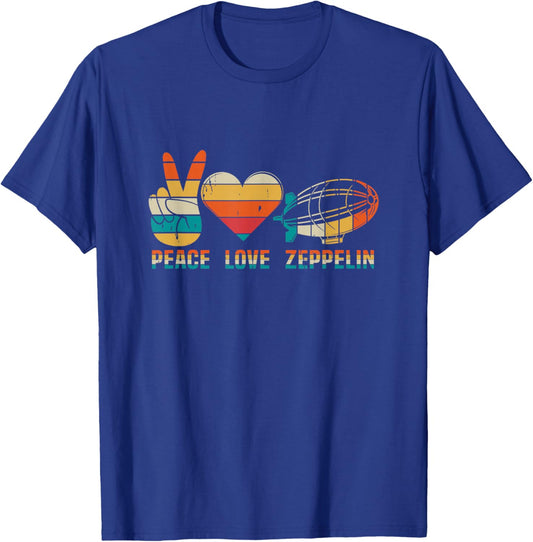 Dirigible Airship Blimp Zepelin Peace Love Zeppelin T-Shirt - T-Shirt | Royal