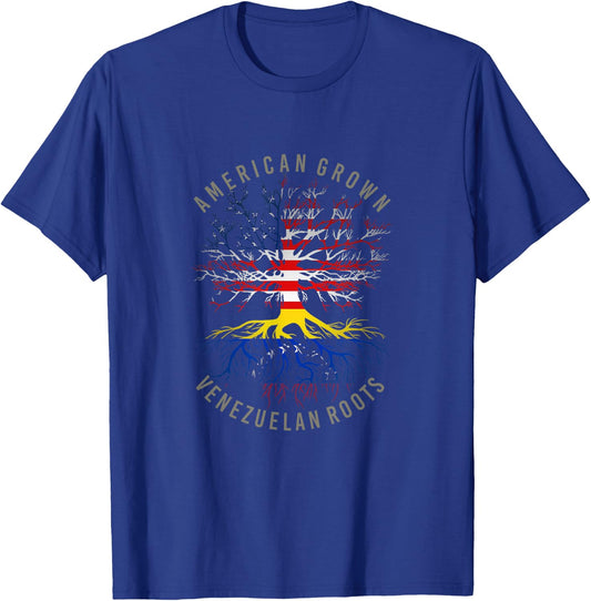 American Grown Venezuelan Roots USA Venezuela Flag Heritage T-Shirt - T-Shirt | Royal