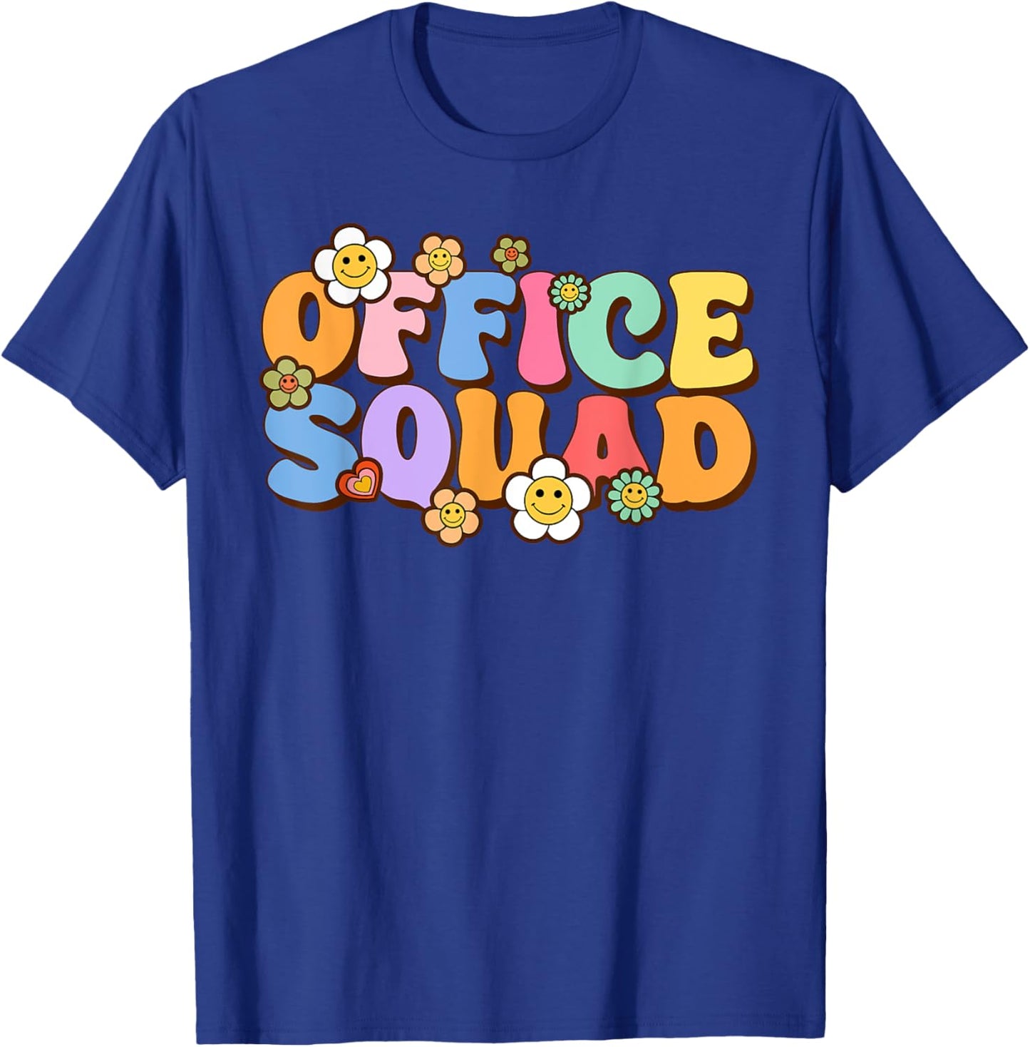 Retro Office Squad Groovy Happy Flower T-Shirt - T-Shirt | Royal