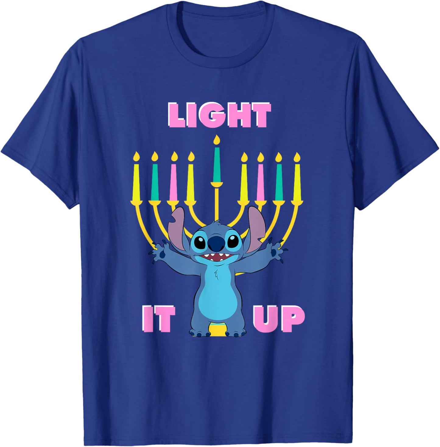 Disney Lilo & Stitch Hanukkah Stitch Light It Up Menorah T-Shirt - T-Shirt | Royal