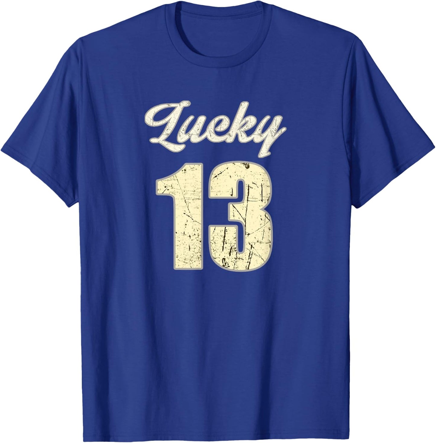 Lucky Number Thirteen Retro Distressed Vintage T-Shirt - T-Shirt | Royal