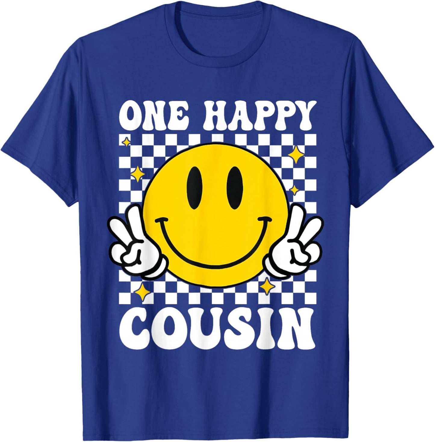 One Happy Dude Cousin happy face 1st Birthday Family T-Shirt - T-Shirt | Royal