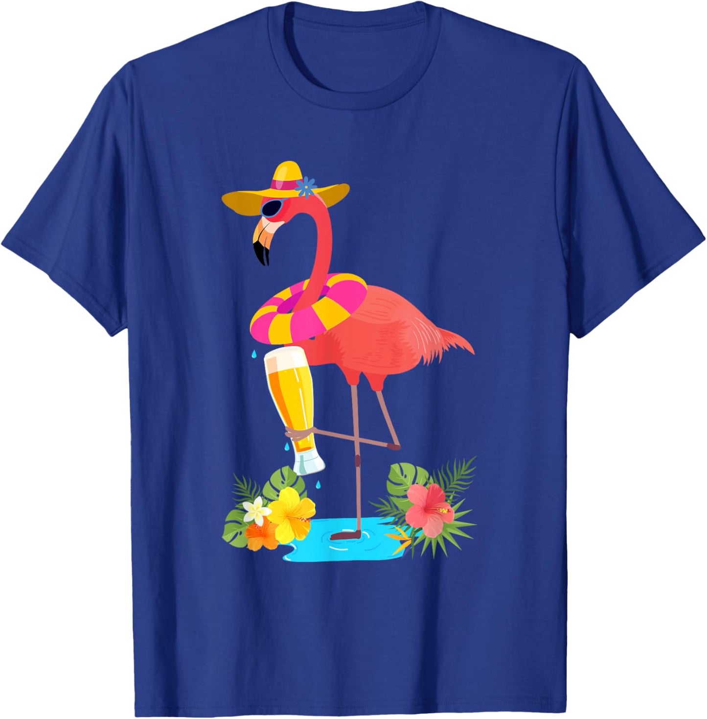 Pink Flamingo Drinking Beer Summer Vacation Beer Lover T-Shirt - T-Shirt | Royal