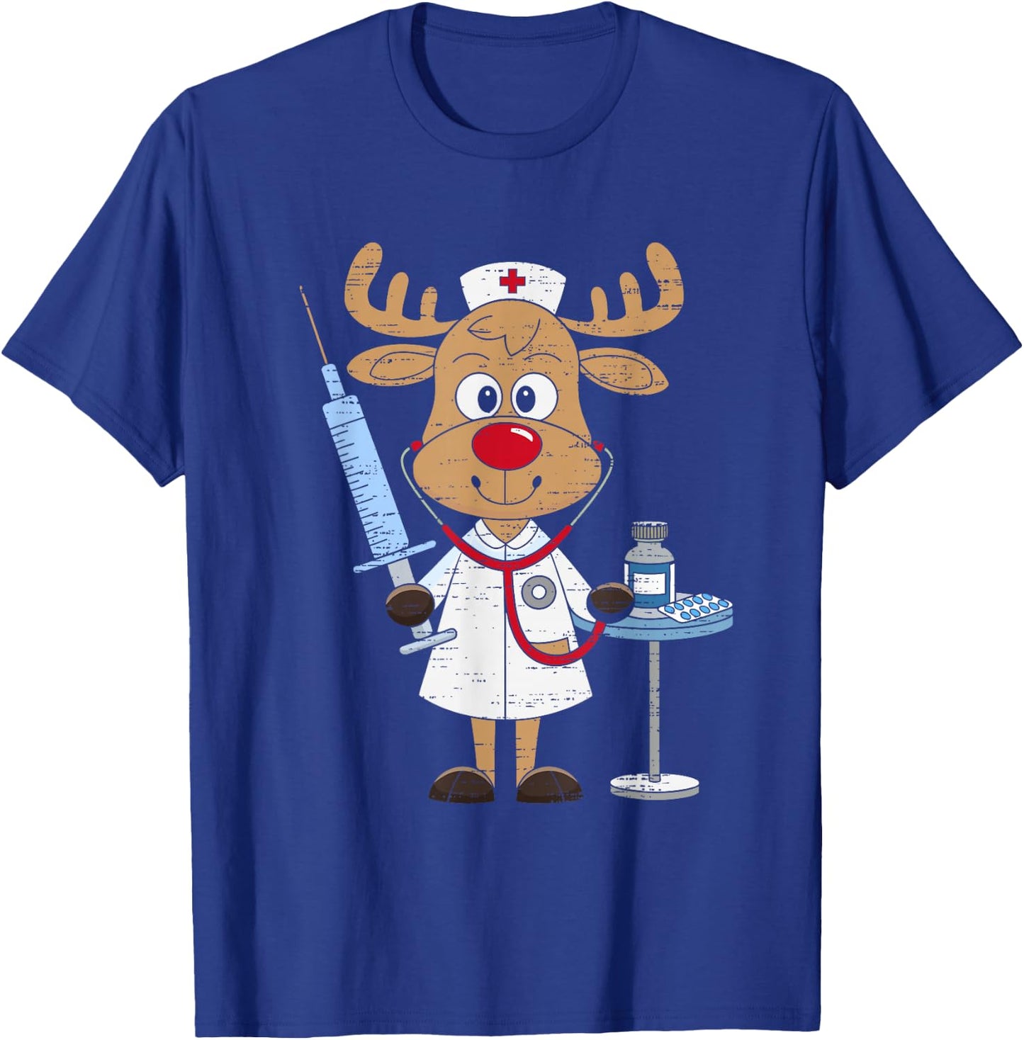 Reindeer Nurse Scrub Tops Christmas Stethoscope Nursing Xmas T-Shirt - T-Shirt | Royal