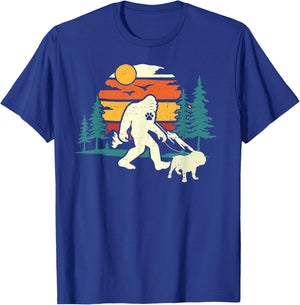 Retro Bigfoot Walking English Bulldog Dog Walker Sasquatch Men Women Girls Kids T-Shirt - T-Shirt | Royal