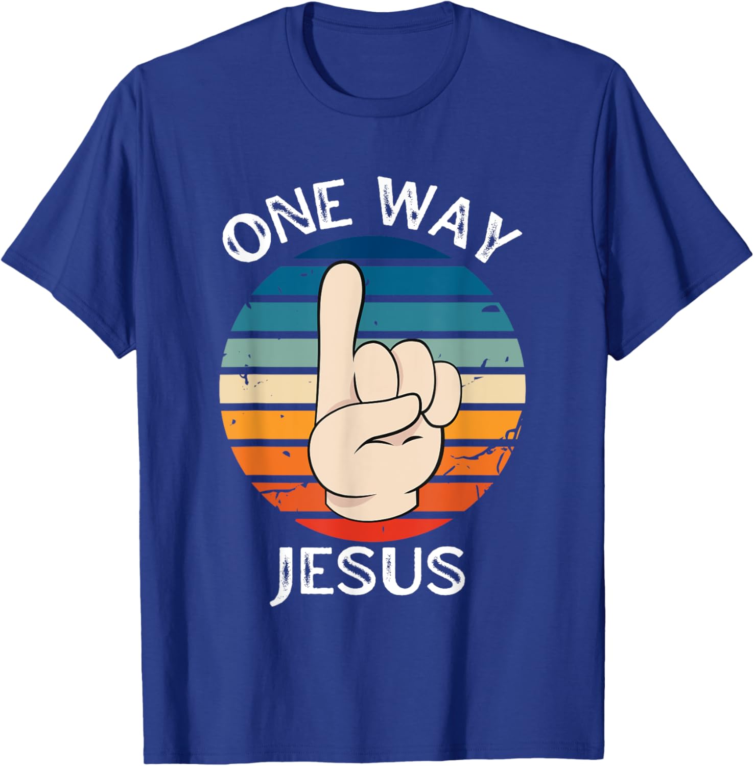 One Way Jesus People Christian Revolution Finger Up Retro T-Shirt - T-Shirt | Royal