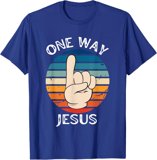 One Way Jesus People Christian Revolution Finger Up Retro T-Shirt - T-Shirt | Royal