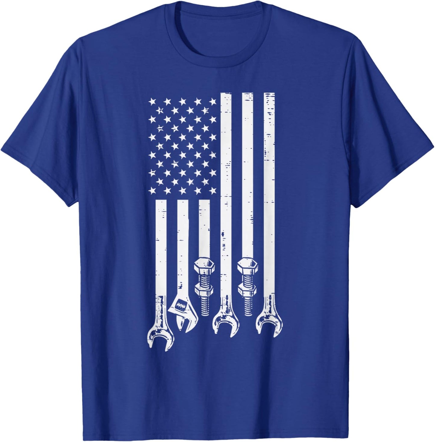 Wrench USA American Flag Car Mechanic Garage Patriotic Men T-Shirt - T-Shirt | Royal