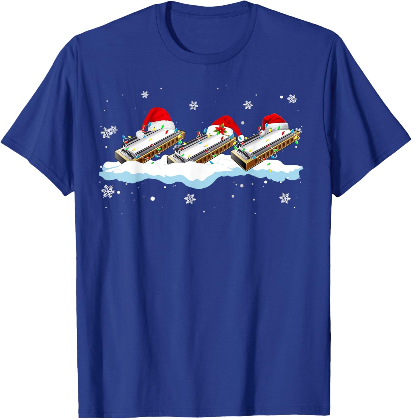 Santa Harmonica Christmas Lights Funny Harmonica Lover Gifts T-Shirt - T-Shirt | Royal