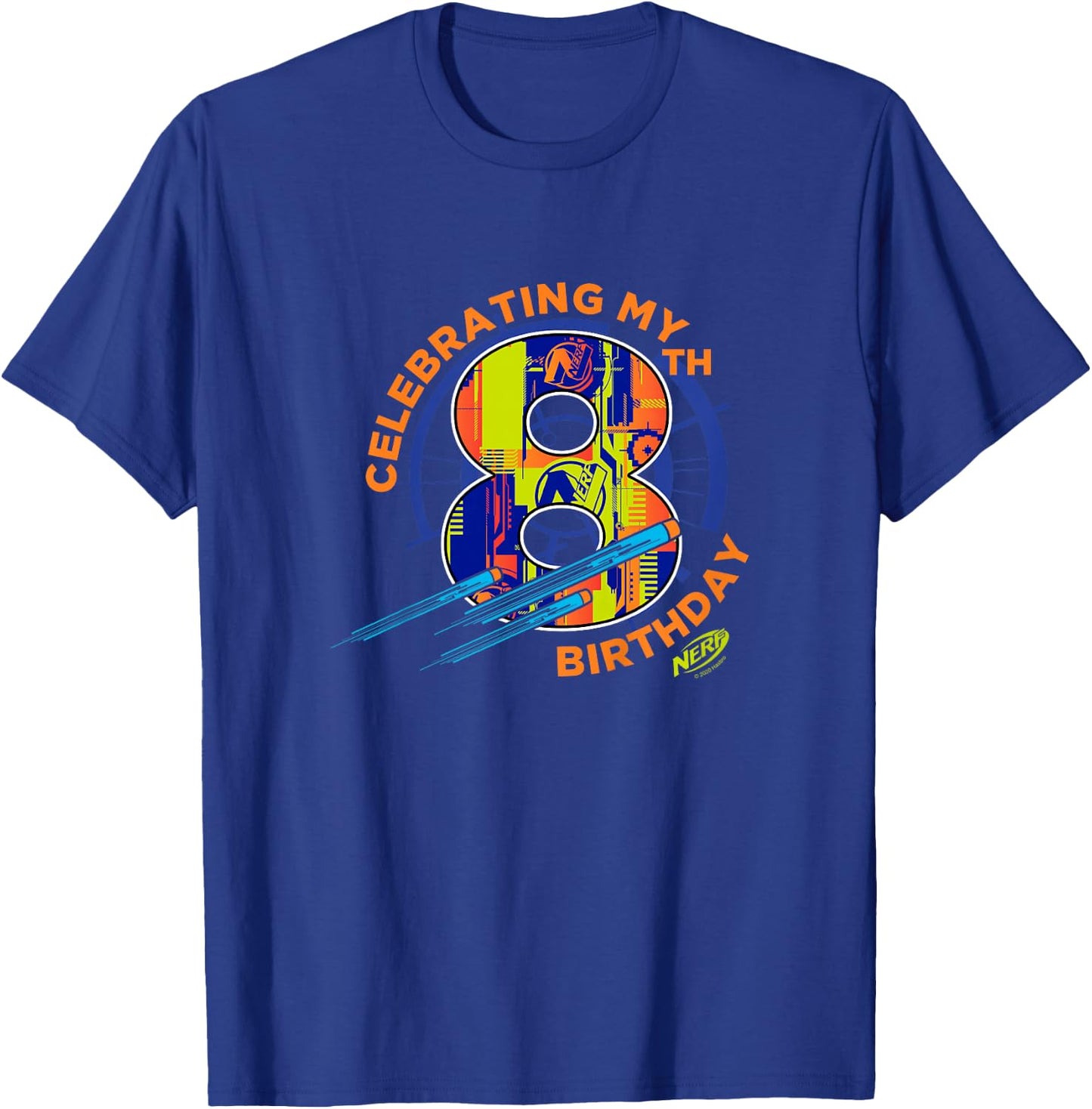 Kids Nerf Birthday Celebrating My 8th Birthday Logo T-Shirt - T-Shirt | Royal