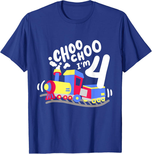 4th Train Birthday Party Choo Choo I'm 4 Four Years Old Boys T-Shirt - T-Shirt | Royal