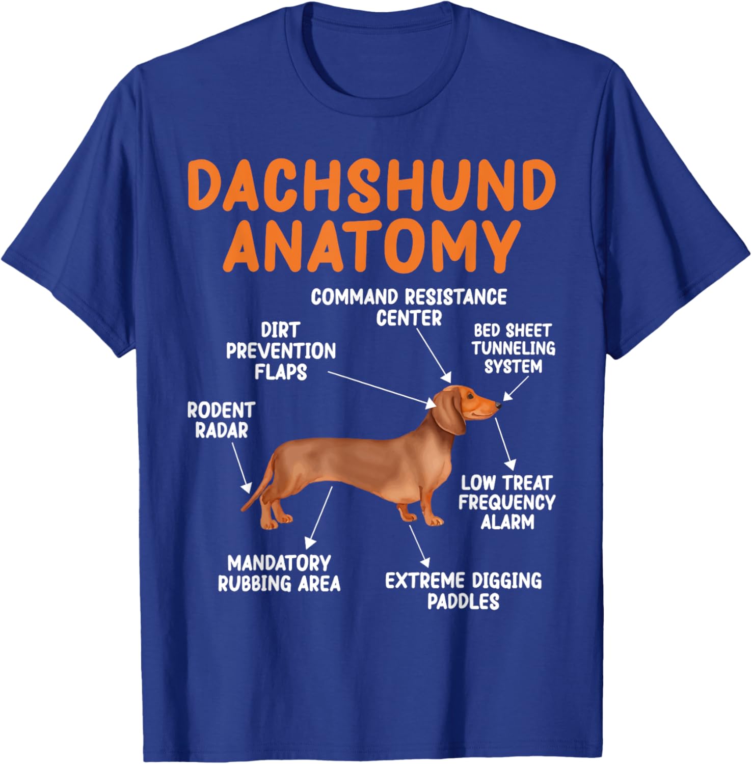 Funny Wiener Dog Puppy Doxie Lovers Anatomy of a Dachshund T-Shirt - T-Shirt | Royal