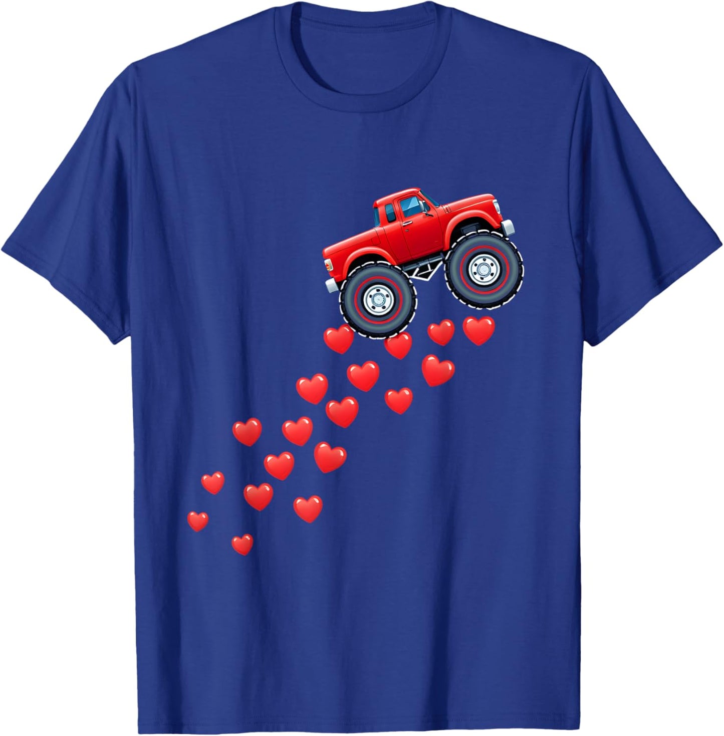 Cute Valentine's Day Monster Truck Hearts Boys Kids Toddler T-Shirt - T-Shirt | Royal
