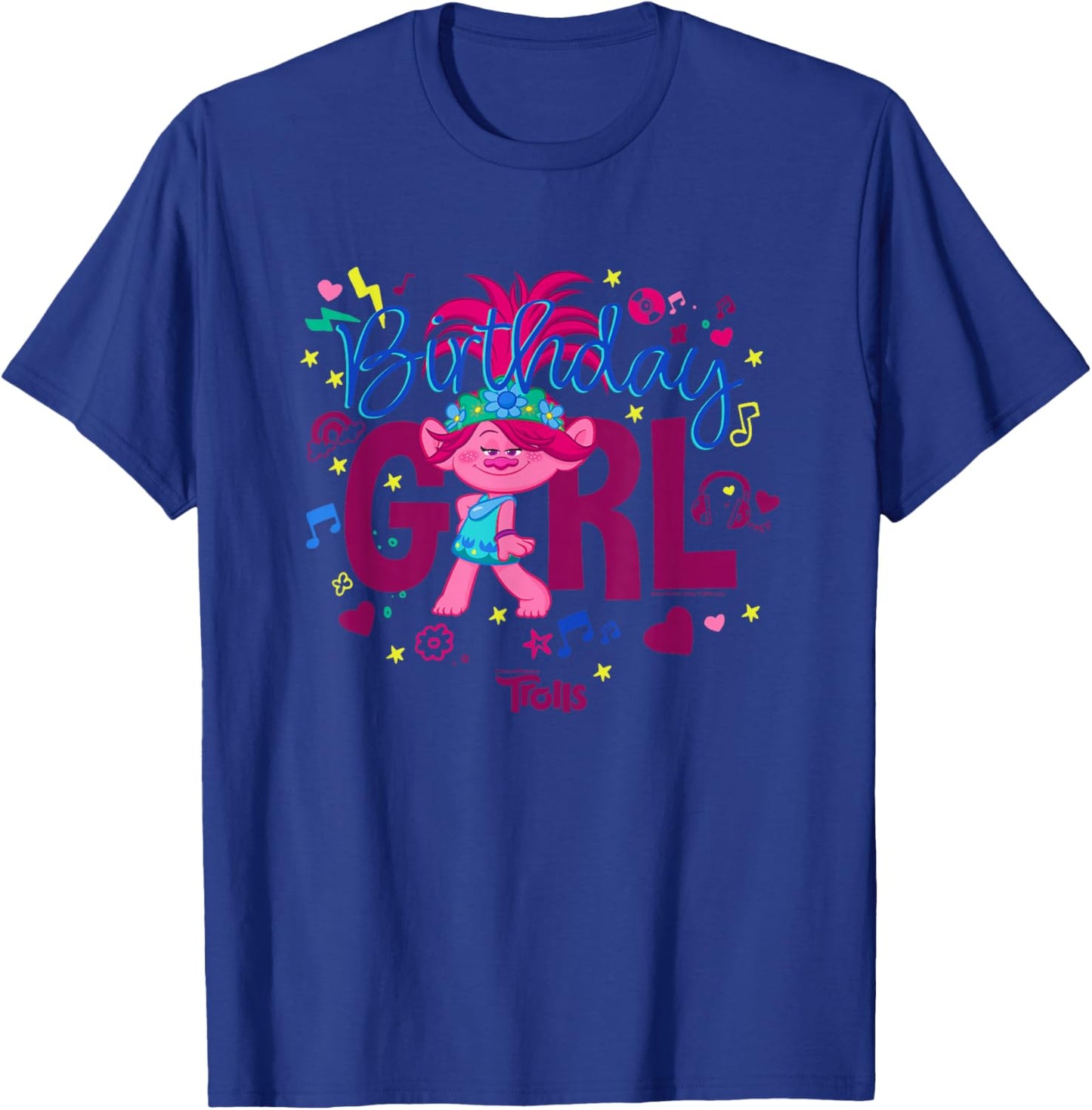 Trolls Cute Sassy Poppy Birthday Girl Big Chest Logo T-Shirt - T-Shirt | Royal