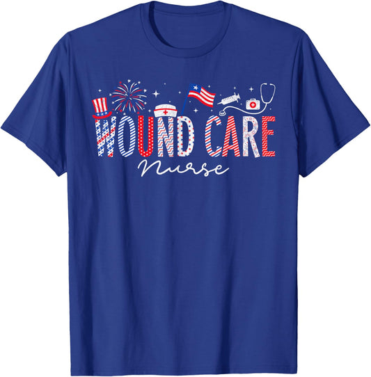 4th Of July Wound Care Nurse Scrub Tops Patriotic Nurses T-Shirt - T-Shirt | Royal