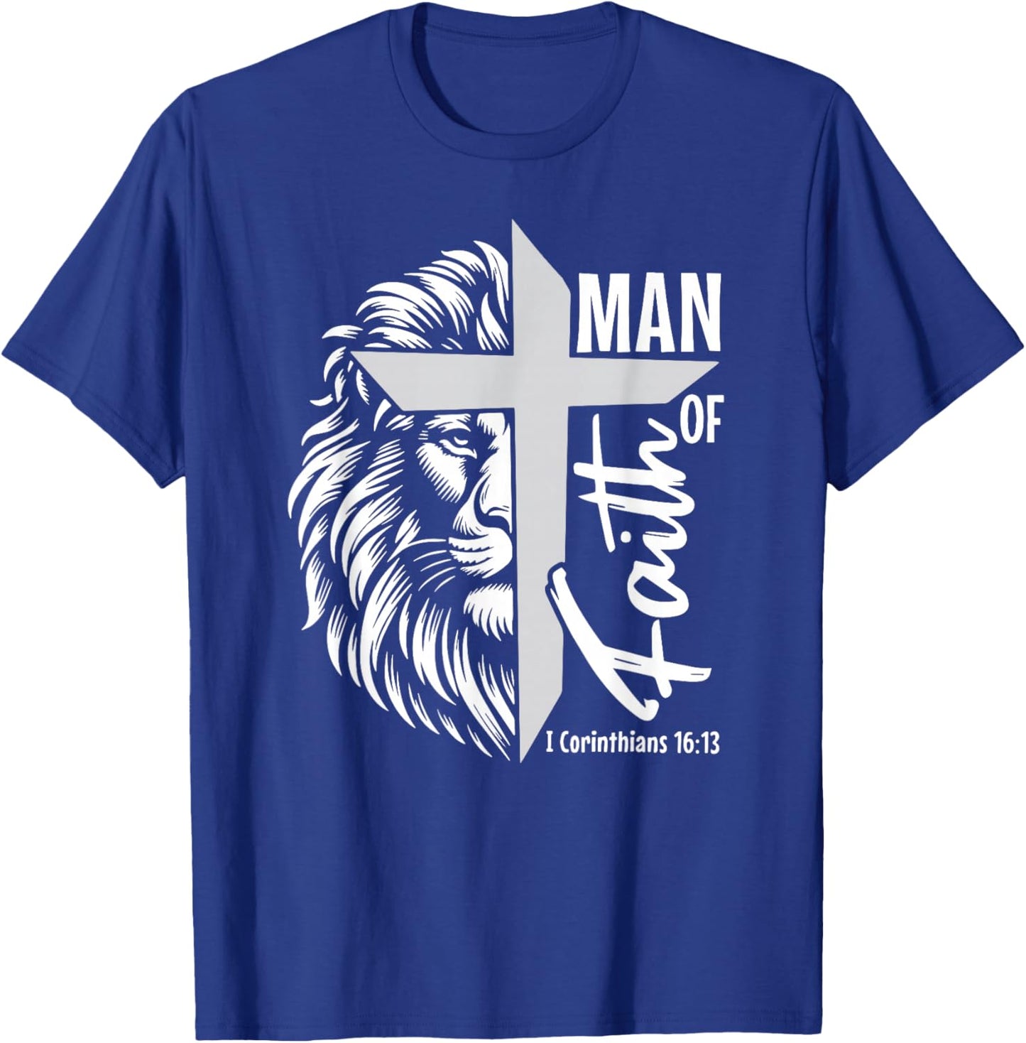 Man of Faith Lion Christian God Jesus Cross T-Shirt - T-Shirt | Royal