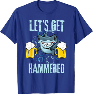 Let’s Get Hammered All Week Funny Hammerhead Shark Pun Party T-Shirt - T-Shirt | Royal