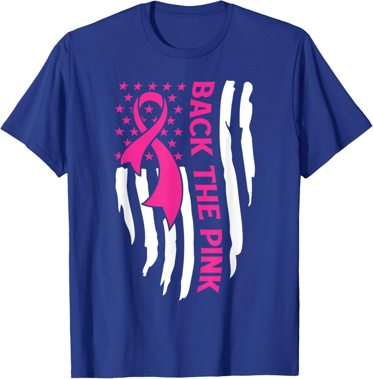American Flag Back The Pink Breast Cancer Awareness Warrior T-Shirt - T-Shirt | Royal