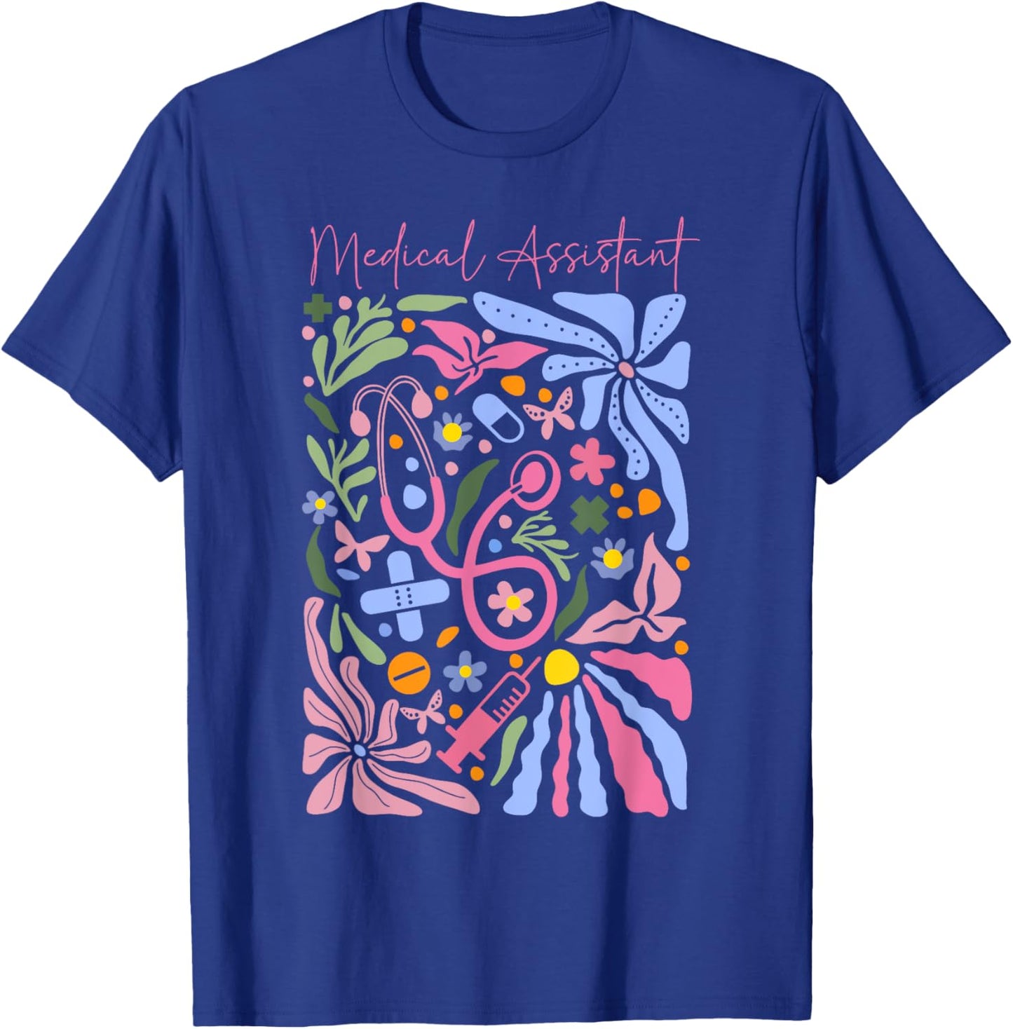 Boho Flower Medical Assistant Stethoscope Healthcare Worker T-Shirt - T-Shirt | Royal