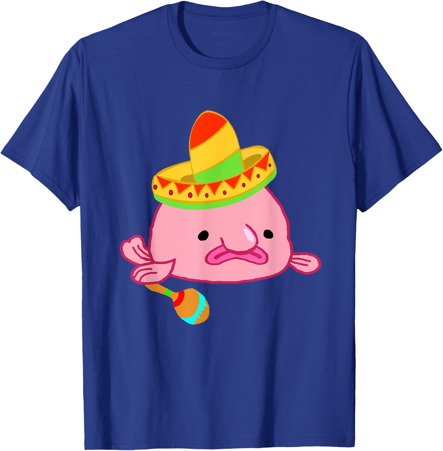 Blobfish Sombrero Costume Mexican Grumpy Blob Fish T-Shirt - T-Shirt | Royal