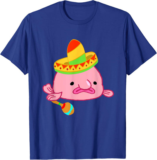 Blobfish Sombrero Costume Mexican Grumpy Blob Fish T-Shirt - T-Shirt | Royal