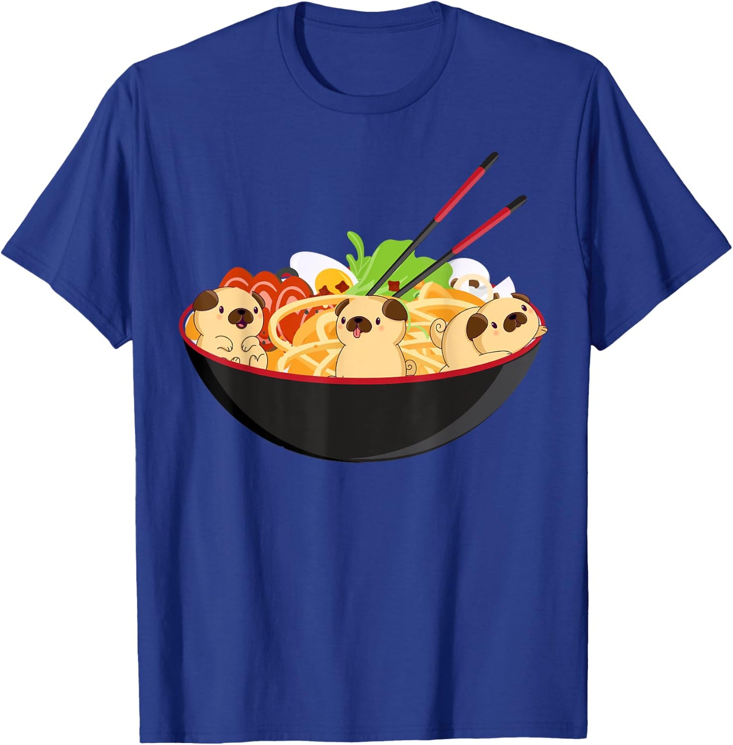 Cute Pug & Ramen Kawaii Anime Pug Puppy Lover Gift T-Shirt - T-Shirt | Royal