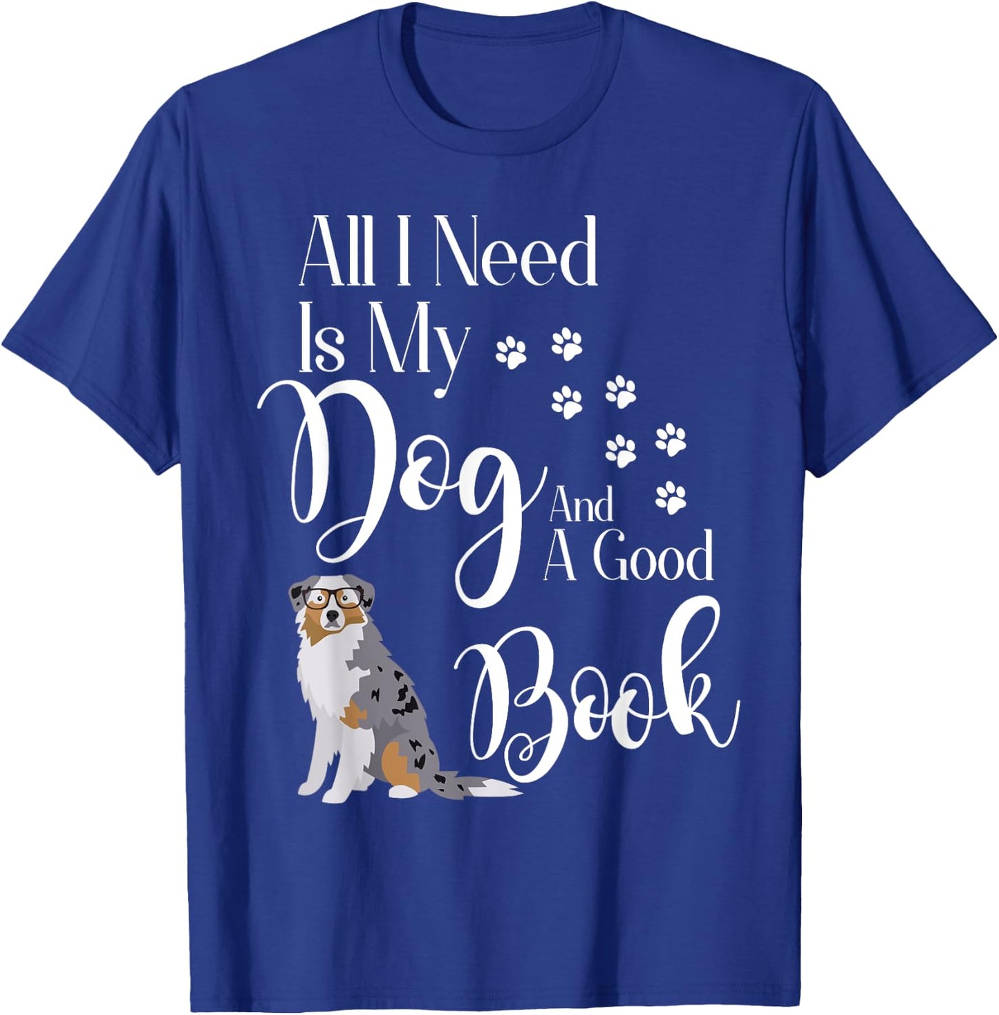 Australian Shepherd Gifts Dog Book Reading Love Mini Aussie Men Women Kids T-Shirt - T-Shirt | Royal
