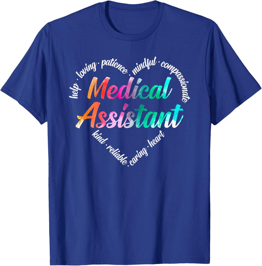Medical Assistant Heart Word Cloud Watercolour Rainbow T-Shirt - T-Shirt | Royal